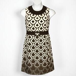 Vintage Talbots Sleeveless Linen Dress 12P Brown White Belted A Line Y2K Preppy